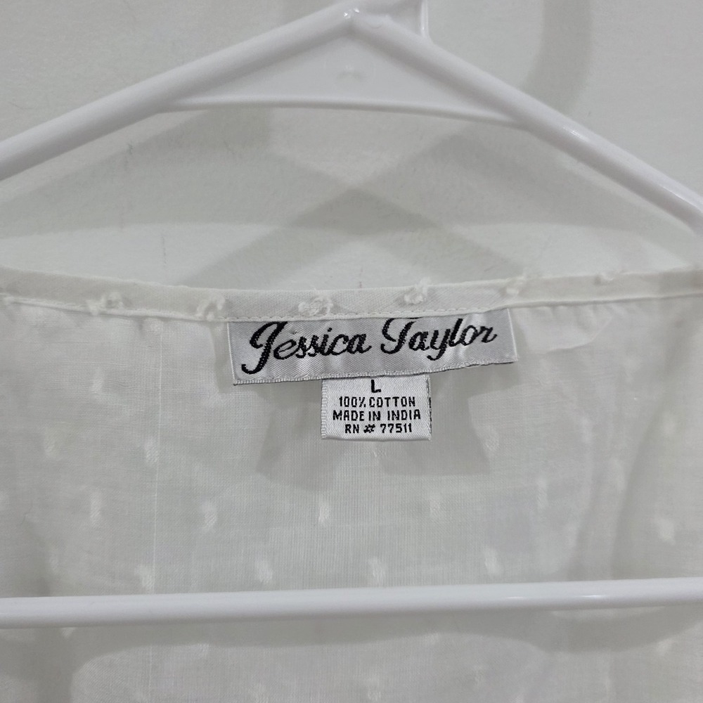 Jessica Taylor Womens Swiss Dot Top Size Large White Coastal Pleated Cowgirl - Picture 3 of 8